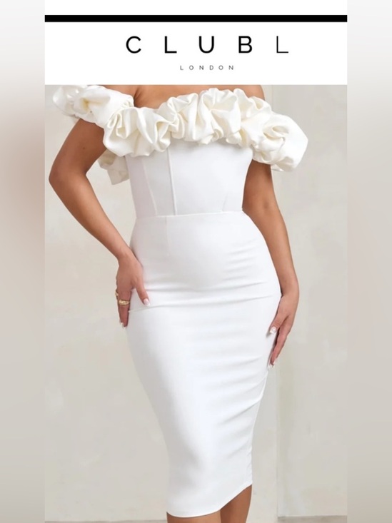 Club L London Dresses & Skirts - Club L London White One-Shoulder Ruffle Midi Dress